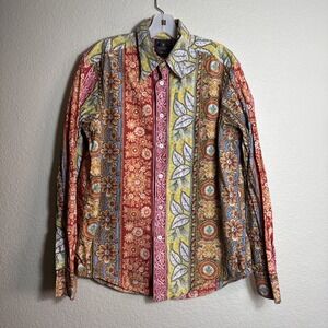 Lucky Brand Dungarees Western  Men's Long Sleeve Size L Colorful Floral  Button